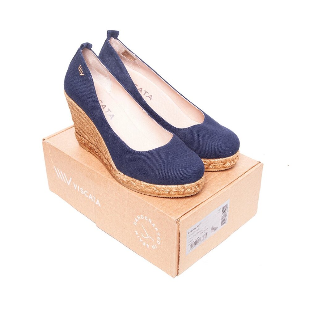 VISCATA Barcelona Roses Canvas VCut Navy Espadrille Wedges 9 US 40 EU Vacation